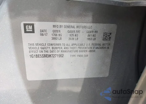 2017 Chevrolet Cruze Lt Auto from USA, damaged, VIN 1G1BE5SM3H7271962